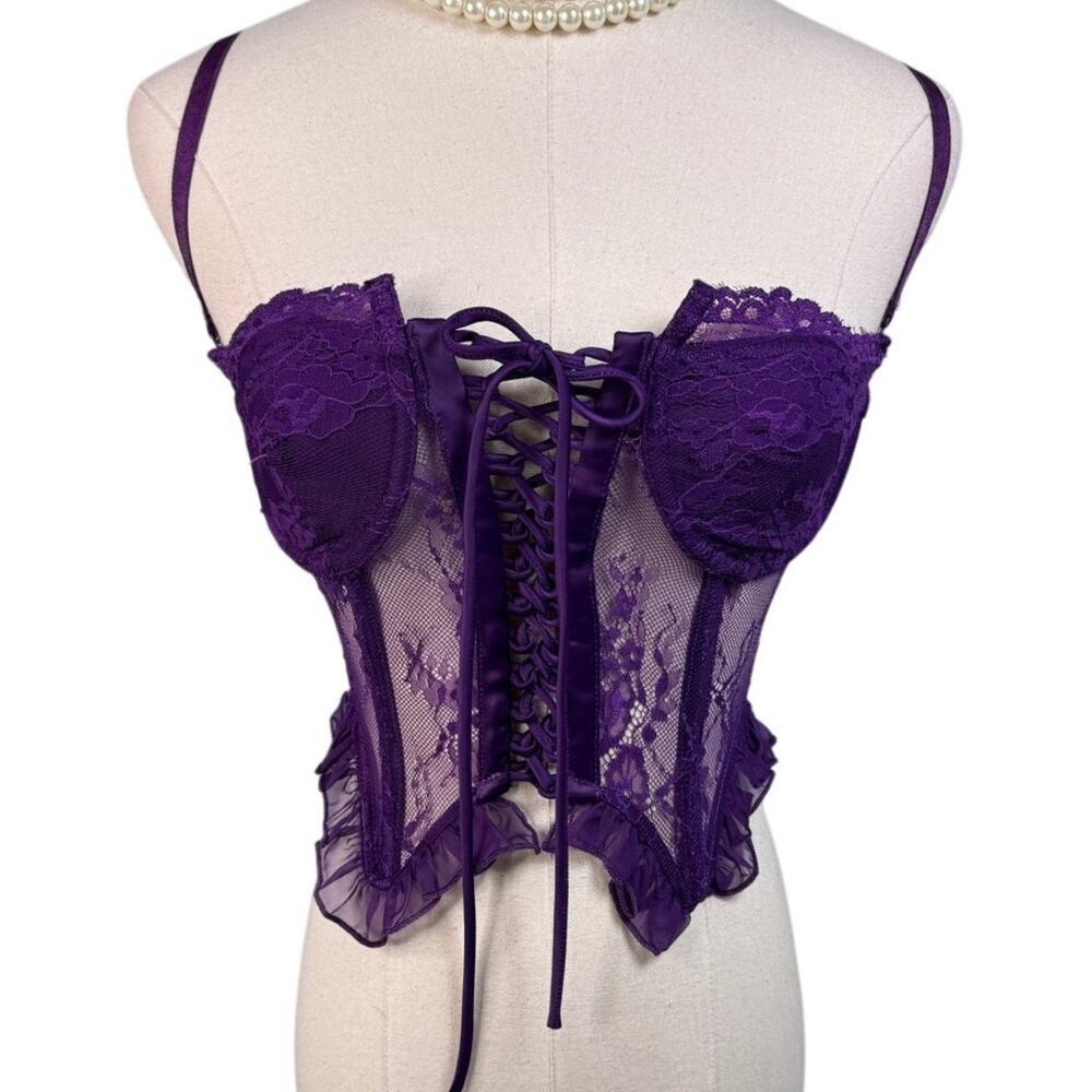 Guizio Aleia Ruffle Corset Top Amethyst Purple XS NWT Romantic Boned Bustier - Picture 4 of 10